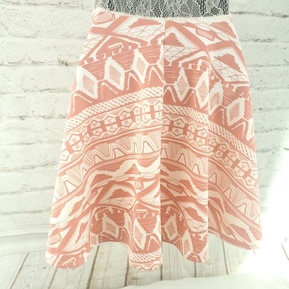Sis Sis Womens Coral Cream Lace Aztec Print Fit And Flare Skater Dress Sz Small - Picture 5 of 15